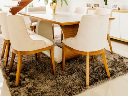 light colored flooring idea and kitchen table in dining room