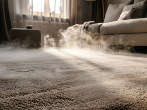 dust coming up from carpet in a living room