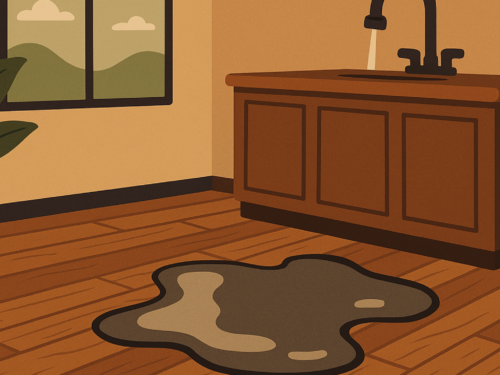 Illustration showing waterproof flooring resisting spills and moisture in a modern home.