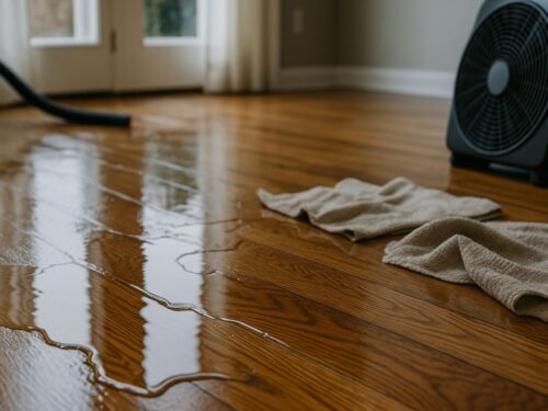water damage on hardwood flooring